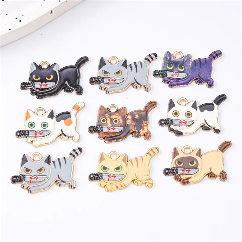 Duarte 20 Teile/los Cartoon Emaille Tier Katze Charms für Schmuck Machen Ohrringe Anhänger Halsketten Armband DIY Handwerk Zubehör – Detail 2