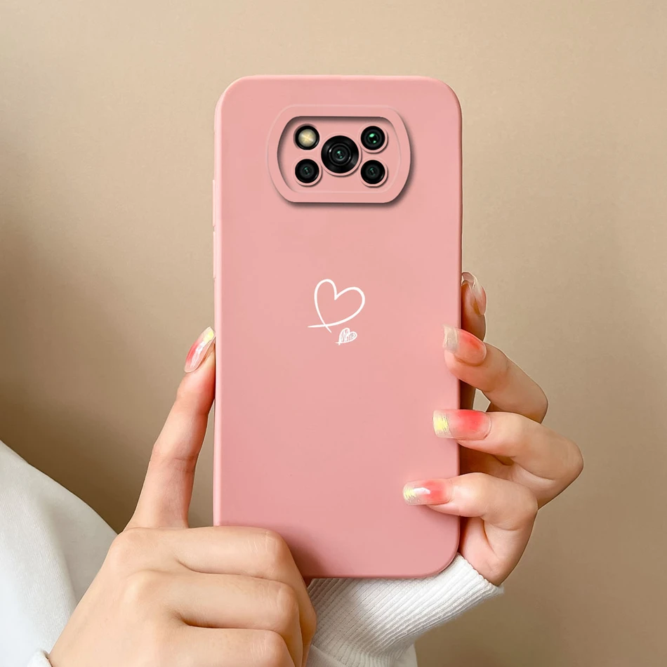 thumbnail image 1 of Funda de teléfono para Poco X3 Pro GT, carcasa trasera de protección de cámara de silicona líquida con corazón de amor para Xiaomi Poco X 3 Pro X3 NFC X3GT, 1 of 5