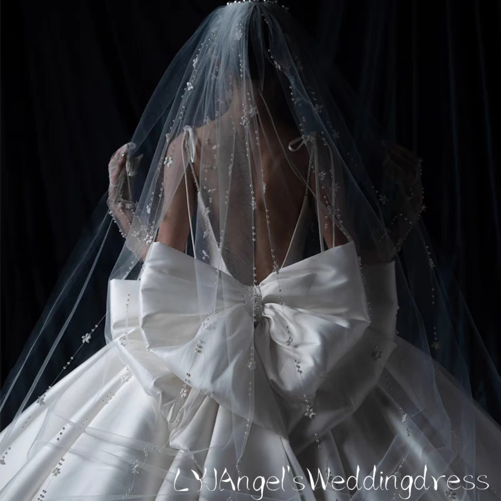 New Arrive One Layer Pearls Wedding Veil with Comb Romantic Floral Bridal Veil Wedding Accessories