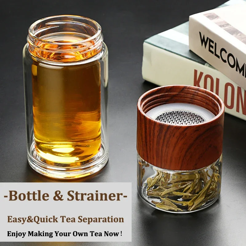 

Insulated Tea Tumbler Removable Infuser Portable Travel Double Wall Glass Water Bottle Lid Loose Leaf Separation Canister 360ml