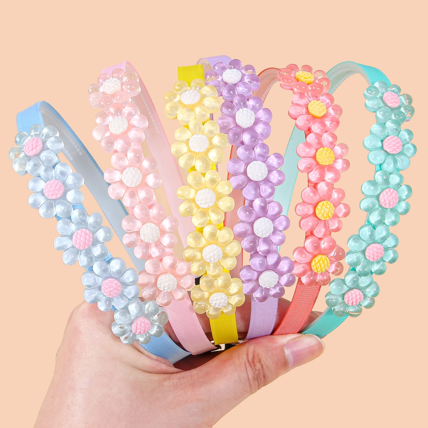 3/6PCS Nette Mädchen Stirnband Candy Farbe Blume Haarbänder Kinder Kinder Floral Haarbänder Familie Dekoration Party Haar Zubehör
