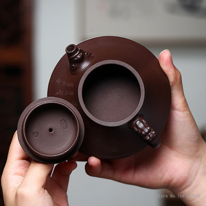 150ml Capacity Chinese Yixing High-end Raw ore purple vermilion mud Teapot, Famous Artists Hand-carved Kettle Zisha Tea Set, 1Pc
