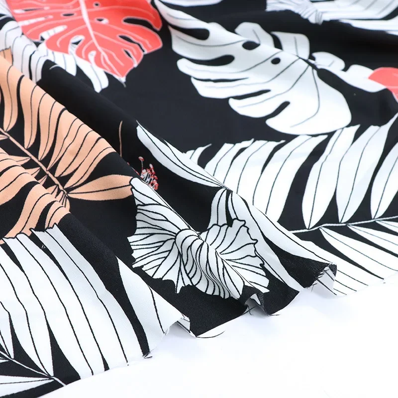Fresh Leaf Pattern Polyester Printed Fabric Bohemian Style Beach Skirt Clothing Material Banana Leaf Design Wax Dyeing Cloth