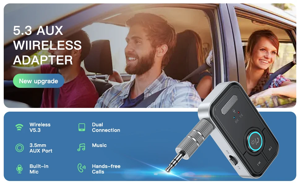 Bluetooth 5.3 Car AUX Audio Adapter Receiver Transmitter 3.5mm Jack AUX Wireless