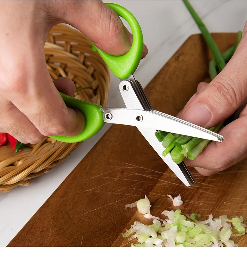 Multifunktionale Muti Schichten Edelstahl Messer Multi-Schichten Küche Schere Frühlingszwiebel Cutter Kräuter Laver Gewürze Kochen Werkzeug Schnitt – Detail 11