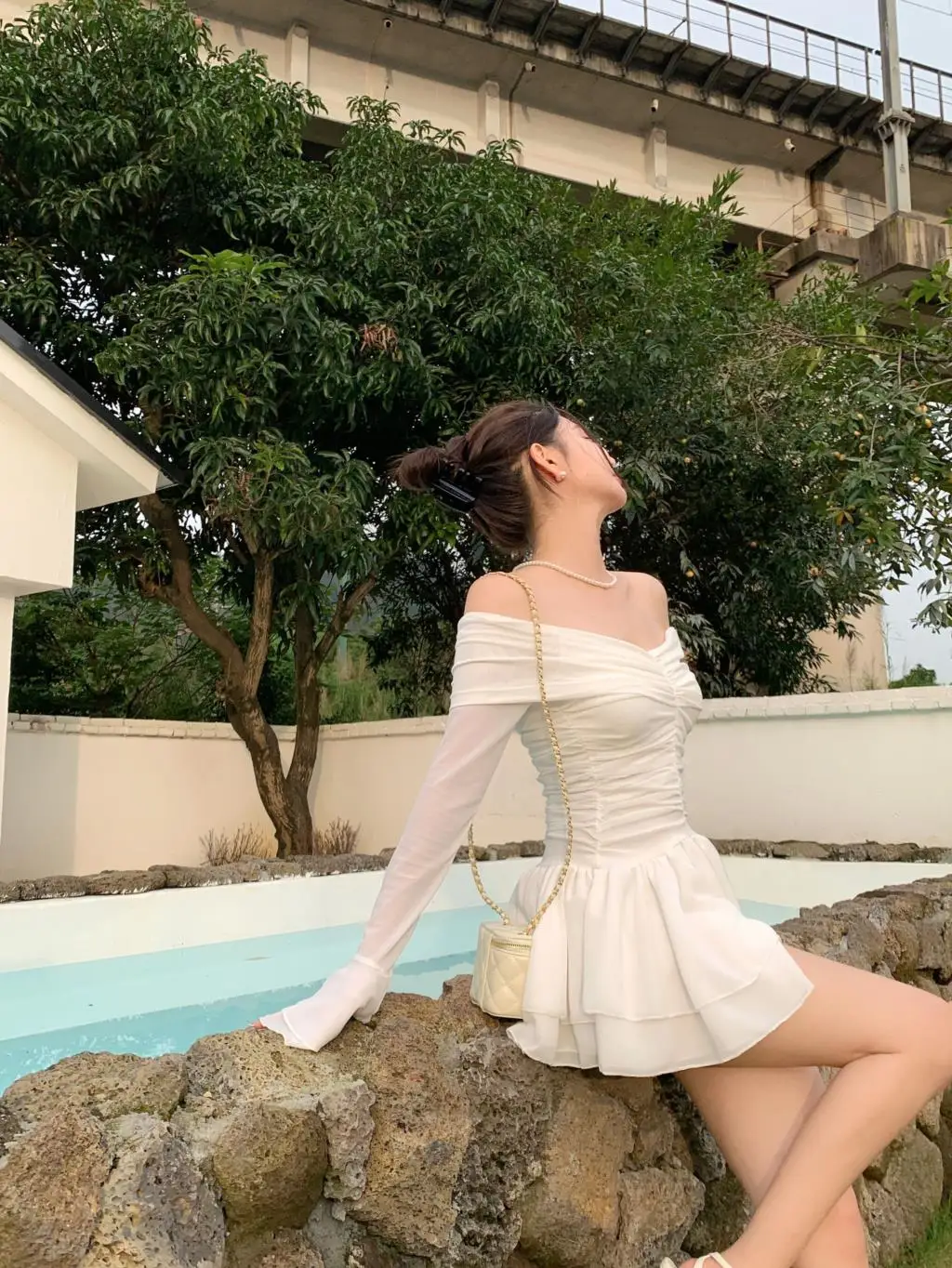 Elegant Mini White Dresses for Women Slash Neck Flare Sleeves Slim Waist Ruffles A-line Korean Fashion Short Vestidos Mujer New