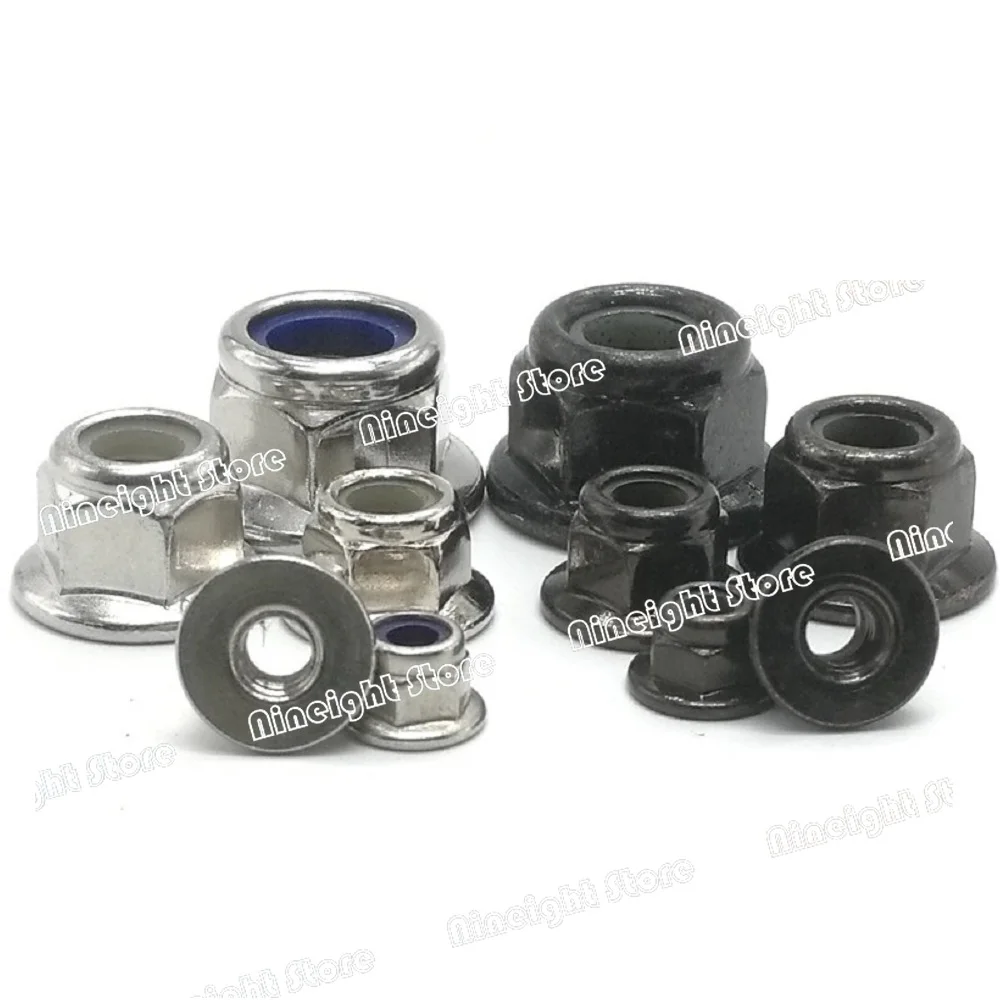 M3 M4 M5 M6 M8 M10 M12 Black Carbon 304 A2-70 Stainless Steel Hex Flange Nylon Insert Lock Nut Self-locking Nylock Locknut 1-20X hexagon nuts nylon lock nut carbon steel nuts flange nut locking nuts
