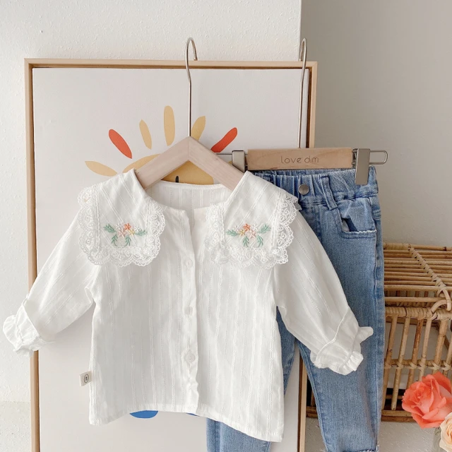 Camisas con cuello de muñeca para niños, ropa de algodón para bebés, camisas  bordadas, camisa de fondo de 0 a 7 años, Primavera, encaje para niñas y  bebés _ - AliExpress Mobile