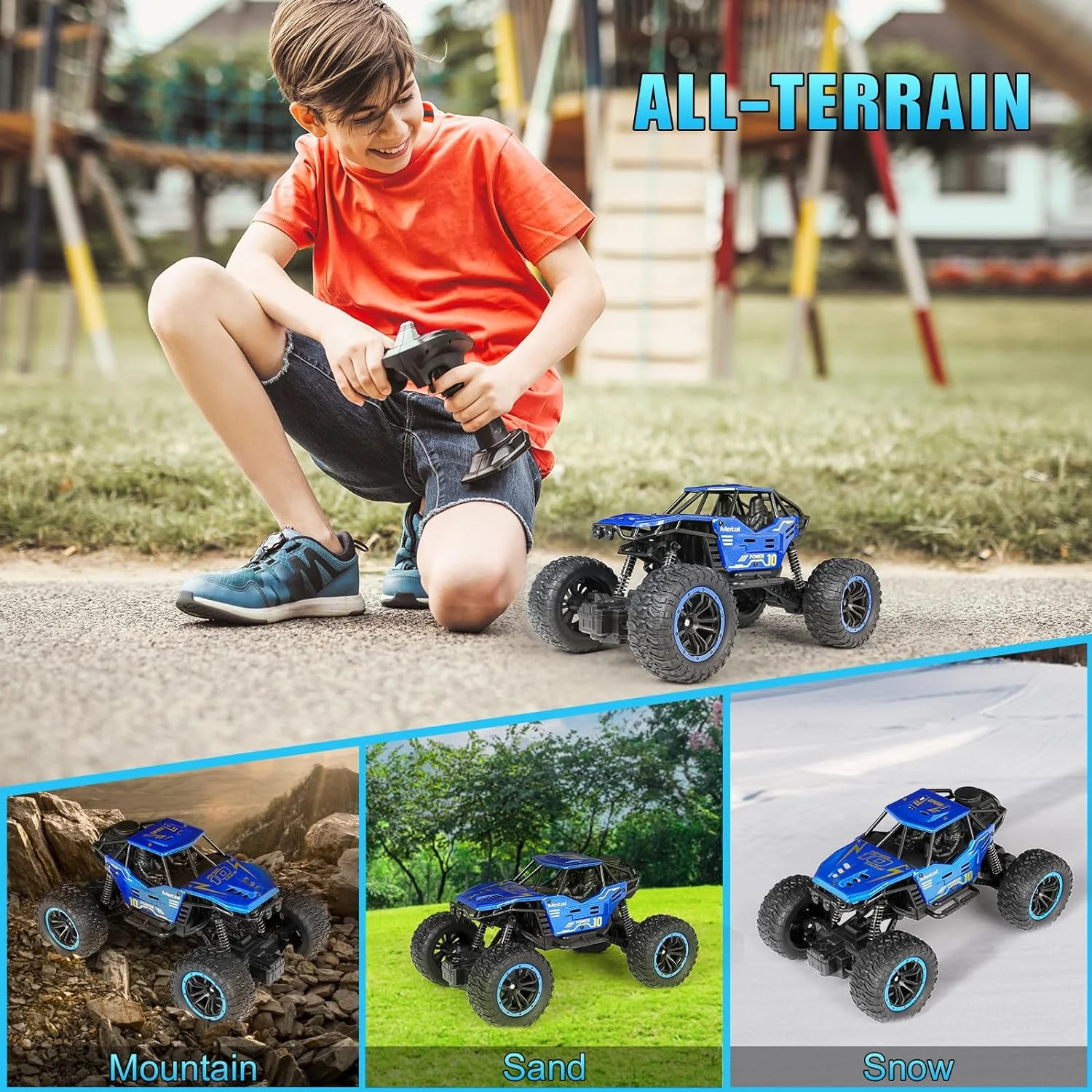 Remote Control Cars, 1:18 Scale All Terrain RC Car, RC Monster Truck Toys with Spray LED Lights, 4WD Alloy Climbing Car Toys 4