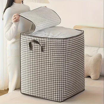 Houndstooth Storage Bag Extra Large Organizer for Blankets Wardrobe Essentials Blanket Box Container with Dustproof Zipper 1