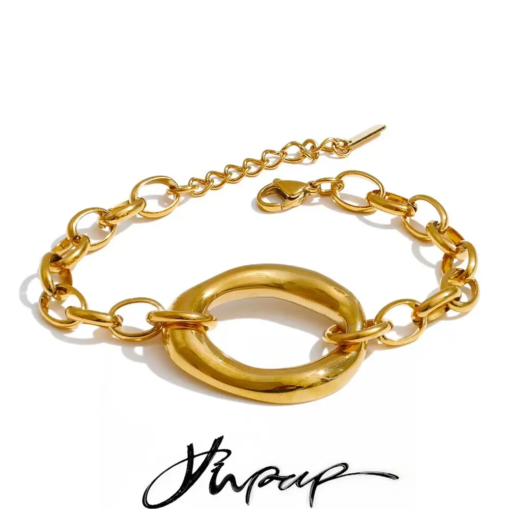 Yhpup Stainless Steel Oval Chain Bracelet