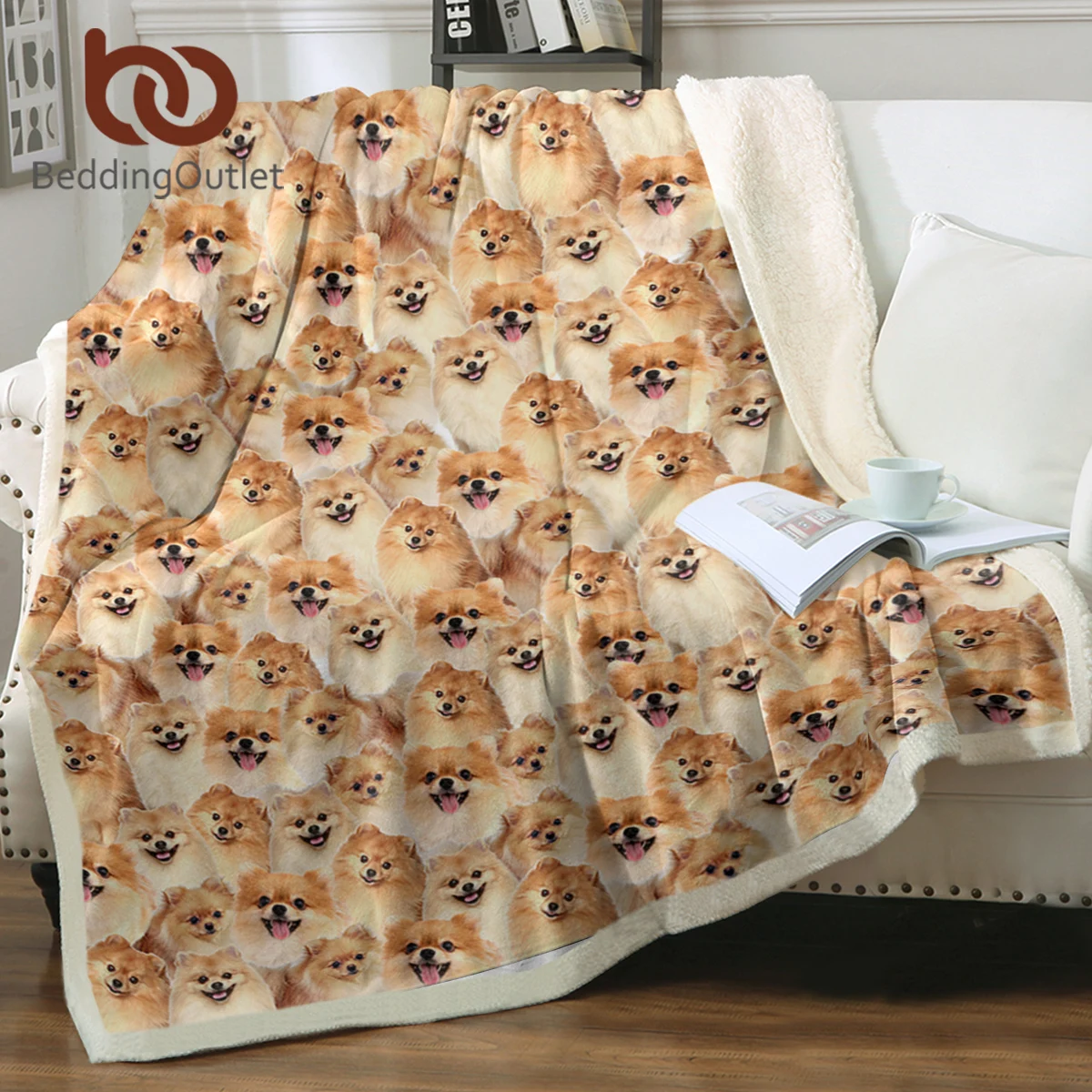 

BeddingOutlet Lovely Pomeranian Sherpa Fleece Blanket For Kids Bedroom Gifts For Lovers Cozy Throw Blanket For Couch Sofa Bed