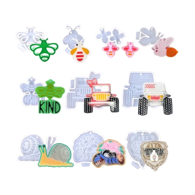 

Glossy Silicone Resin Molds Truck Bees-shape Keychain Mold DIY Pendant Ornaments Earrings Epoxy Resin Crafting Mold