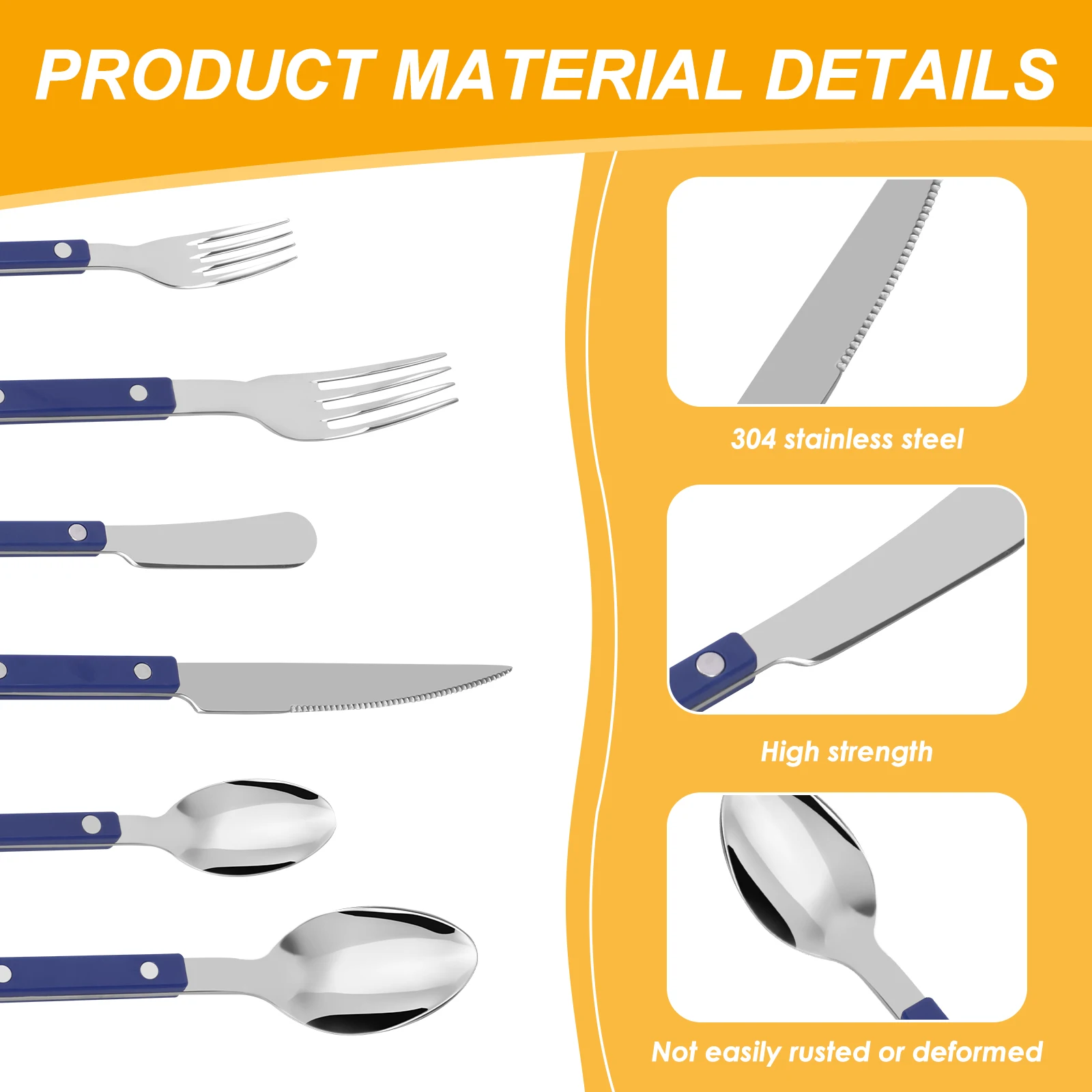6Pcs Stainless Steel Flatware Set Rivet Design Finely Polished Knife Fork and Spoon Silverware for Kitchen Restaurants Gathering