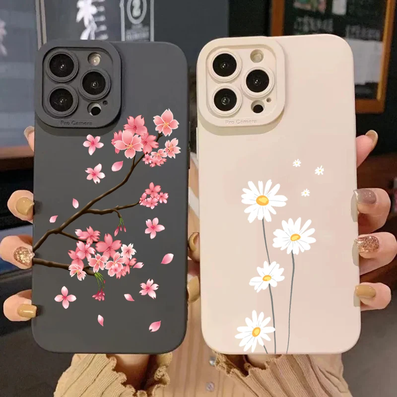 Pink Cherry Blossom Silicone Soft Phone Case