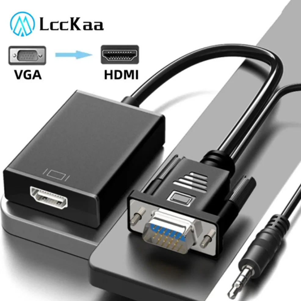 Адаптер преобразователь из VGA в HDMI 1080P VGA штекер-HDMI гнездо, адаптер с аудиовыходом 3,5 мм для ПК, ноутбука, проектора HDTV
