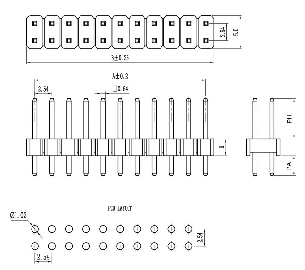 10개/묶음 라즈베리 파이 제로 GPIO 2x20 핀 피치 2.54mm 브레이크어웨이 듀얼 남성 헤더 핀