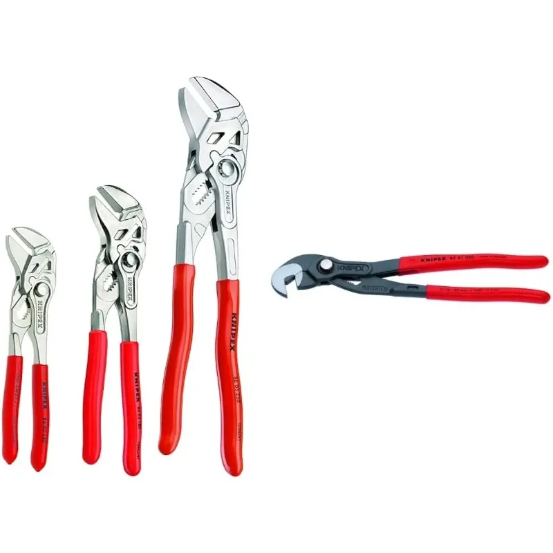 

KNIPEX Tools - 3 Piece Pliers Wrench Set (6, 7, 10) (9K008045US) and KNIPEX - 87 41 250 RAP Tools - Raptor Pliers (8741250) Red