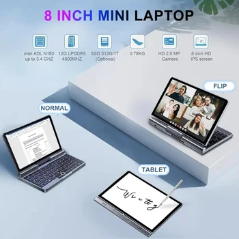 CHWEIDA Laptop tascabile 2 in 1 da 8 pollici Intel Alder Lake N150 12 GB DDR5 WiFi 6 Tablet touchscreen