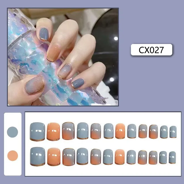 24pcs/box Fake Nails Press on Short Reusable with Designs Set French Artificial Pink False Tipsy Stick-on Nails Tips Art CX027