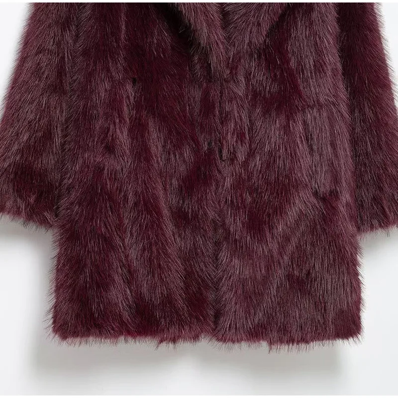 Chaqueta de piel sintética marrón de lujo para mujer, abrigo grueso y esponjoso de manga larga con solapa extragrande, ropa de calle cálida de lujo para invierno.
