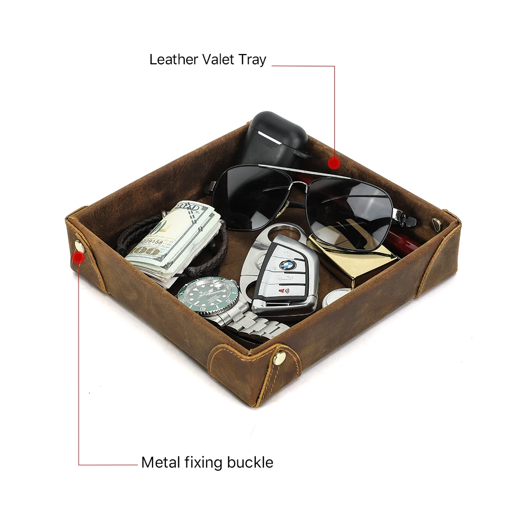 Desktop Storage Box Retro Genuine Leather For Key Jewelry etc