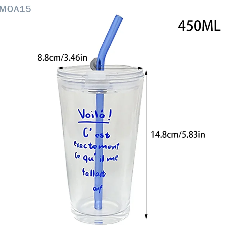 450ML Glass Cup Straw Coffee Mug Transparent Drinking Milk Water Tea Juice Cups With Lid Drinkware For Bar Birthday Party images - 6