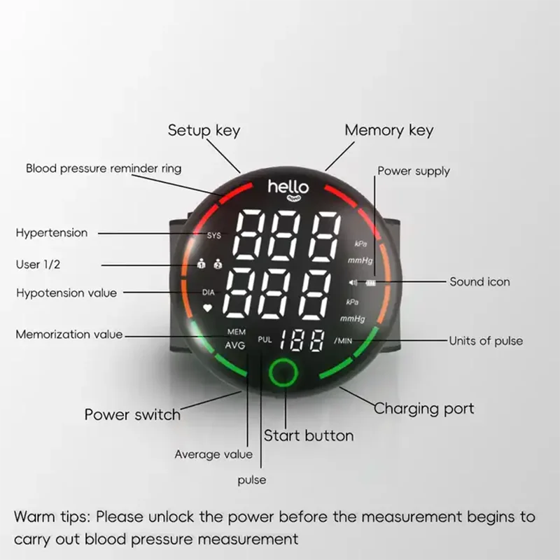 Electronic blood pressure measuring instrument Intelligent medical grade wrist sphygmomanometer pressure heart rate monitoring