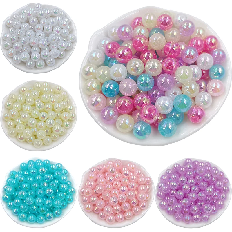 

20/40Pcs 8/10mm AB Color Pearlescent Cream Colored Acrylic Beads For Jewelry Making DIY Necklace Bracelet Pendant Wholesale