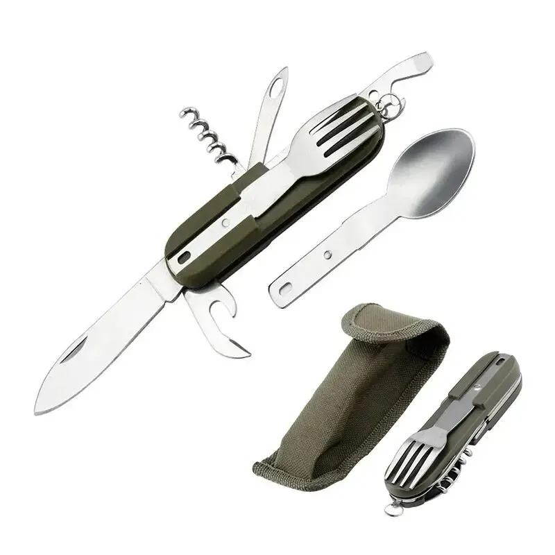 Camping Cutlery Stainless Steel Folding Knife Fork Spoon Portable Outdoor Tableware