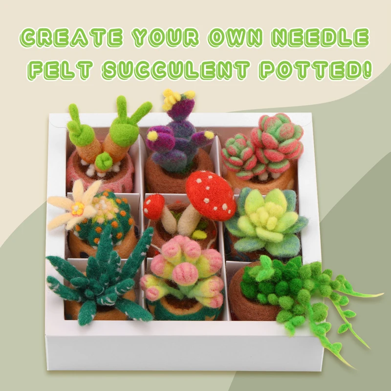 Wool Felting Package Material Succulent Plants Non-Finished DIY Arts Crafts Needlework Yarn Needle Felting Starter Kit 1Set