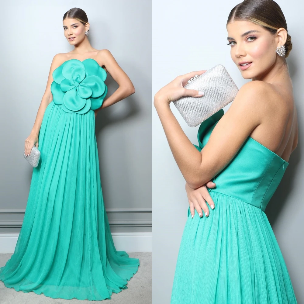 

Prom Dress Fashion High Quality Strapless Ball Gown Quinceanera Flower Draped Floor Length Skirts Chiffon Evening فساتين