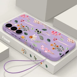 Floral Magnetic Soft Phone Case with Magsafe Wireless Charging and Lanyard Cover for Samsung S25FE (A088 Purple - Strap)