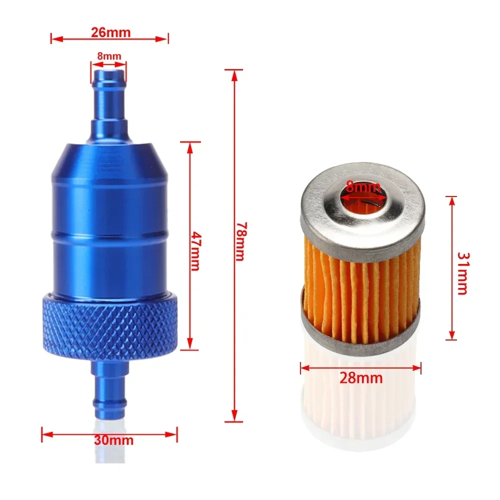 Motorcycle Fuel Filter 8mm CNC Aluminum Gasoline Cleaner +3/5 Pieces Reusable Cleanable Inline Oil and Gas