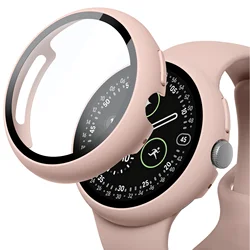 Durable Tempered Glass Protective Shell & Bumper Cover for Pixel Watch 4 45mm (Pink)