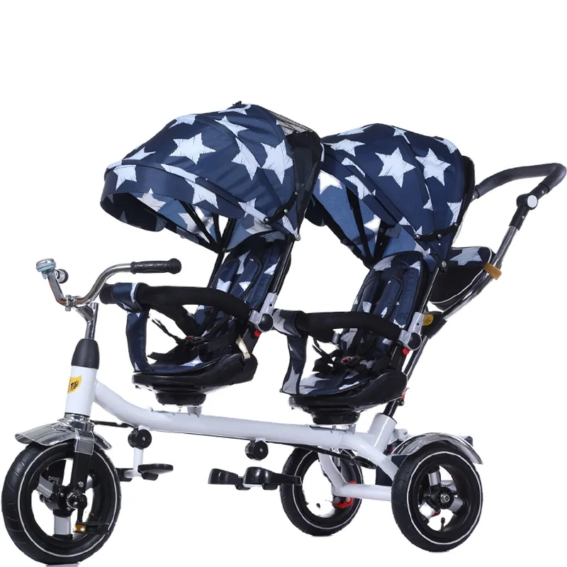 

3 wheel push stroller twins kids trike / baby tricycle bike for twins / double seat tricycle for kids