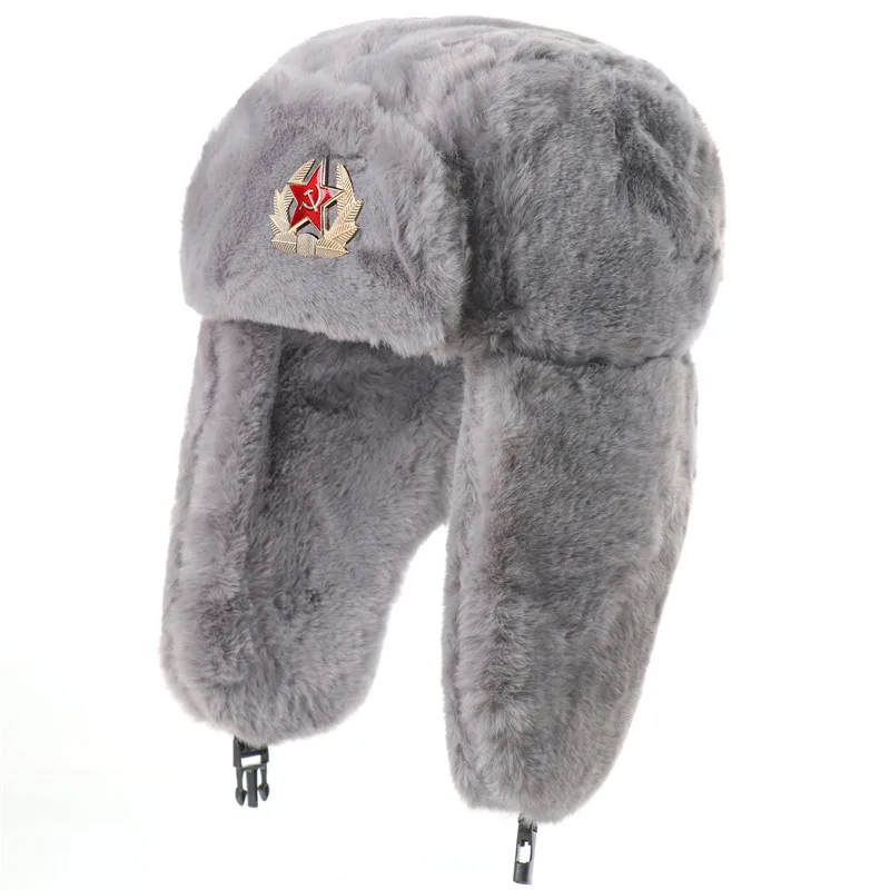 Winter Women Men Faux Rabbit Fur Pilot Ushanka Hat