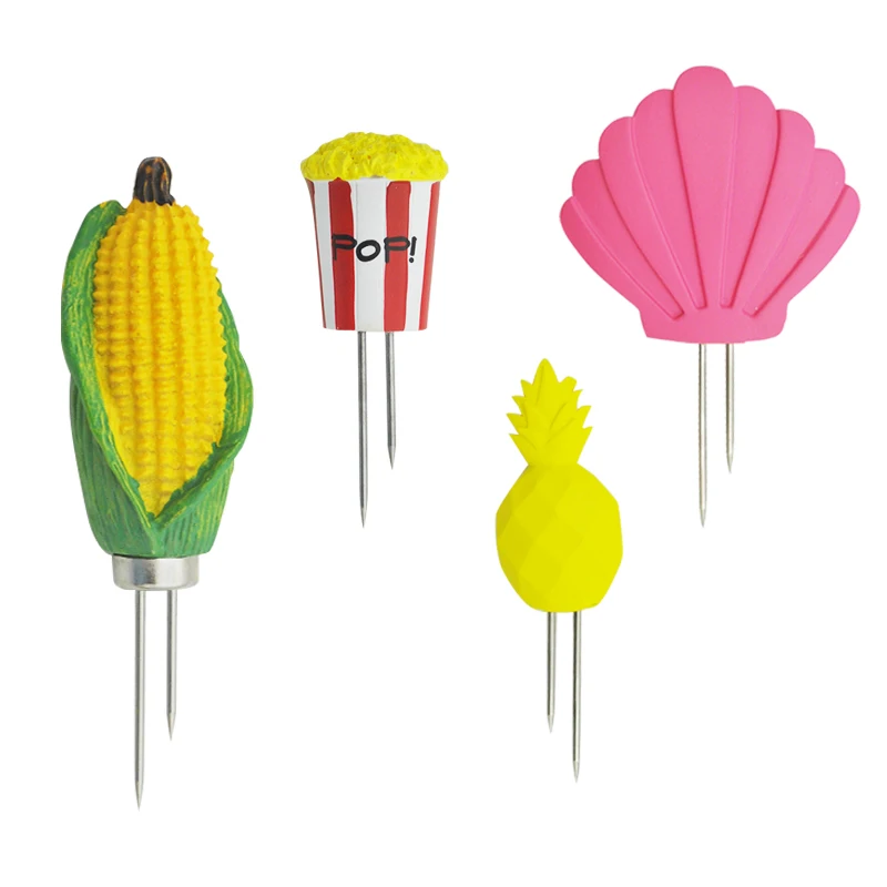 8pcs Fork Corn Skewer Stainless Steel Corn Holders On The Cob Skewers Fruit Forks Cute Kids Cutlery Outdoor Barbecue Tool