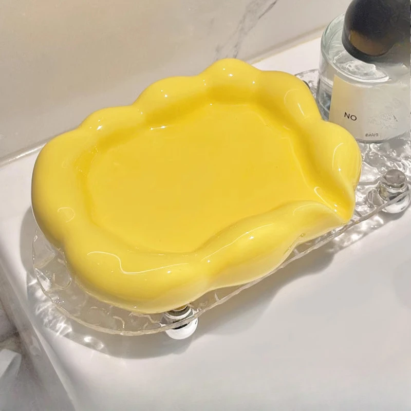 Creative Ceramic Draining Soap Box Light luxury solid color Cloud Shaped Soap Dishes Bathroom Kitchen Supplies, Storage Rack 1Pc