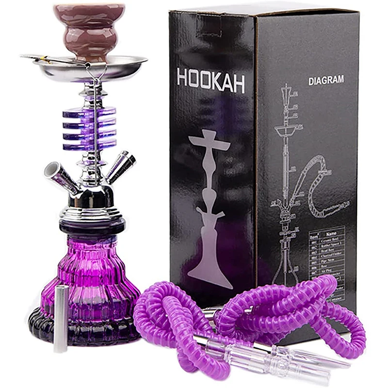 

2 Hose Hookah Set, 11" Premium Portable Shisha Kit Glass Vase For Better Shisha Hookah Narguile Cachimba Water Pipe