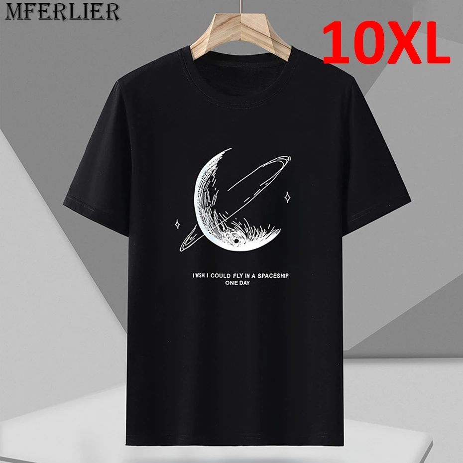 

_ 10XL Мужская футболка 2024 летняя футболка с коротким рукавом модные повседневные топы с принтом Луны Мужские футболки большого размера стрейчевая футболка