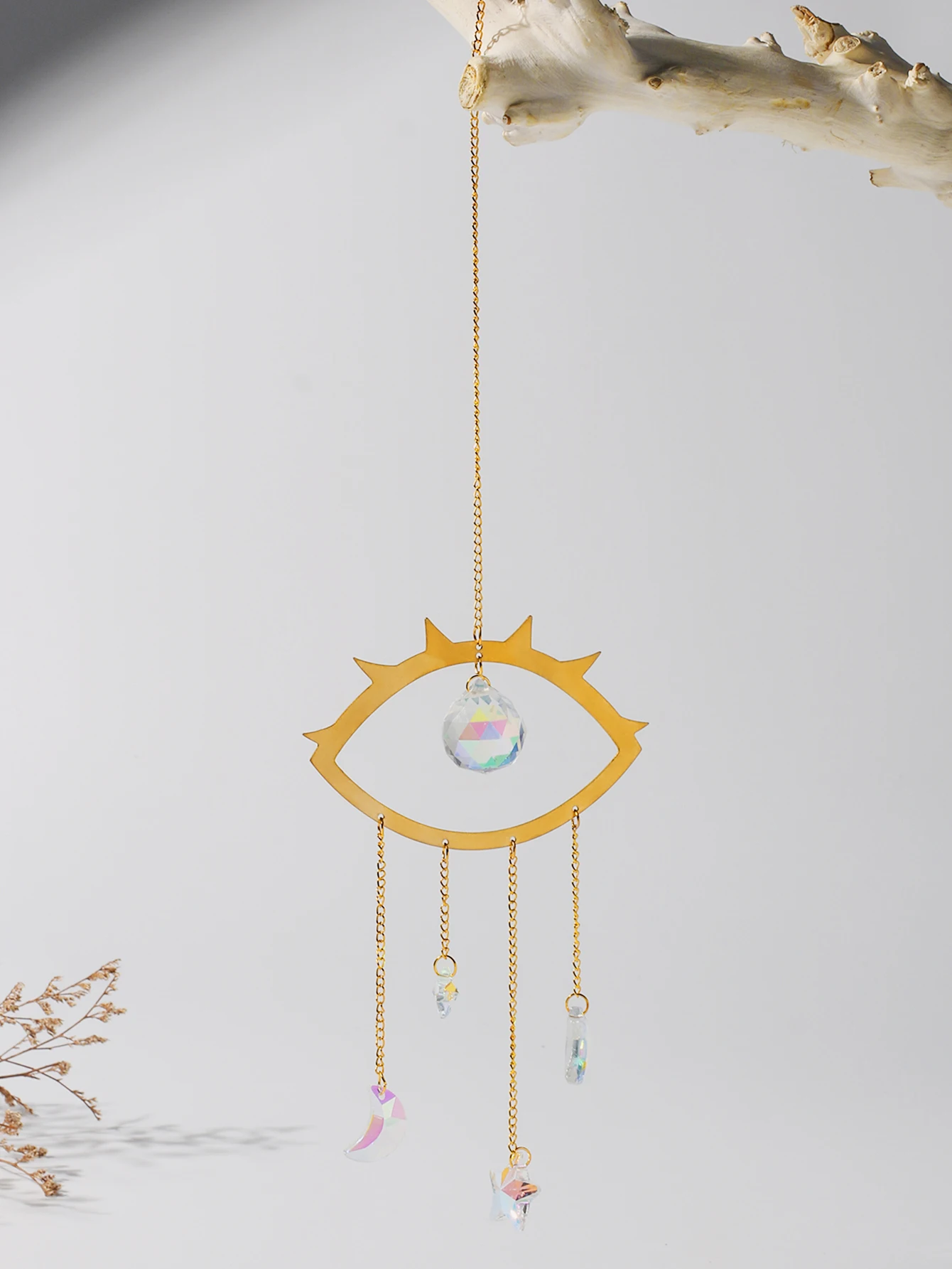 Golden Evil Eye Sun Catcher Prism Crystal Suncatcher Rainbow Maker Garden Hanging Crystals Pendant Wind Chimes Outdoor Decor