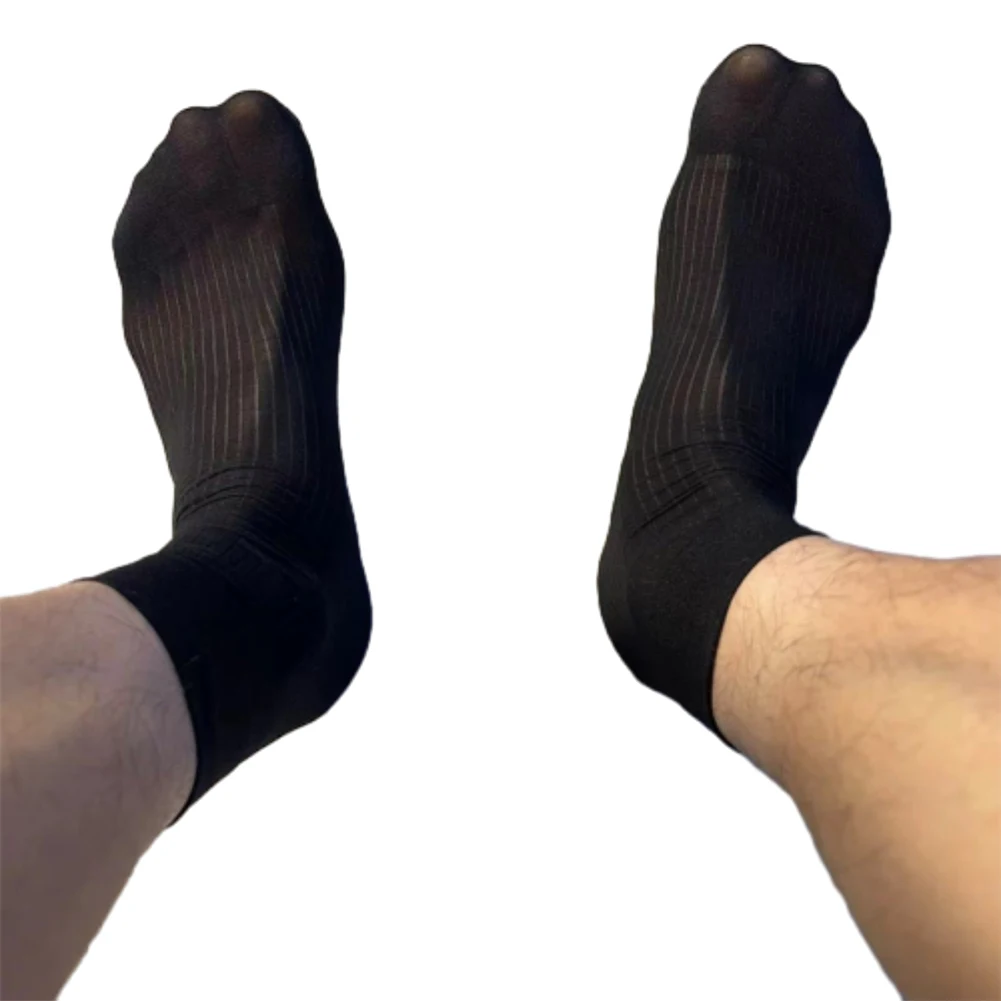 

Mens Sexy Striped See Through Stockings Business Dress Tube Socks