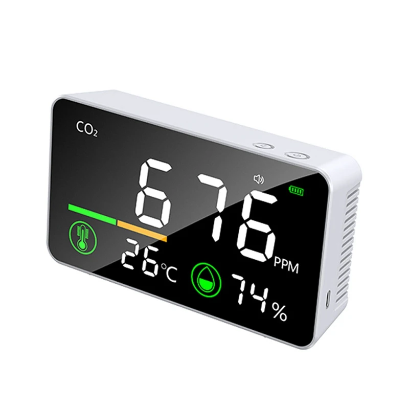 

1 PCS 3-In-1 Portable Carbon Dioxide Detector Air Quality Detector, White ABS For Crop Room,Office