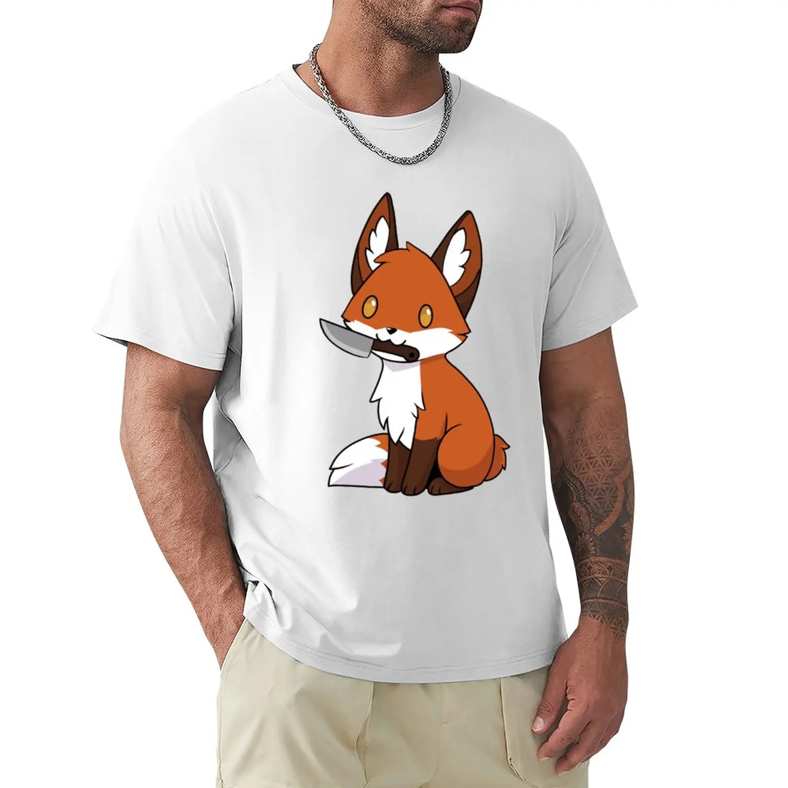 Volpe Con Un Coltello T-Shirt Vintage Anime Designer T Shirt Uomo