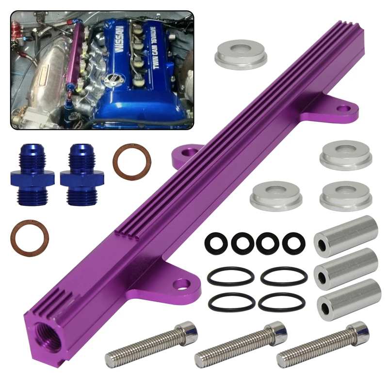Nuovo Top Feed Iniettore Billet Fuel Rail Adatto Per Nissan 240Sx S13 Sr20 Sr20Det Silvia 1989-1994 Nero/Viola