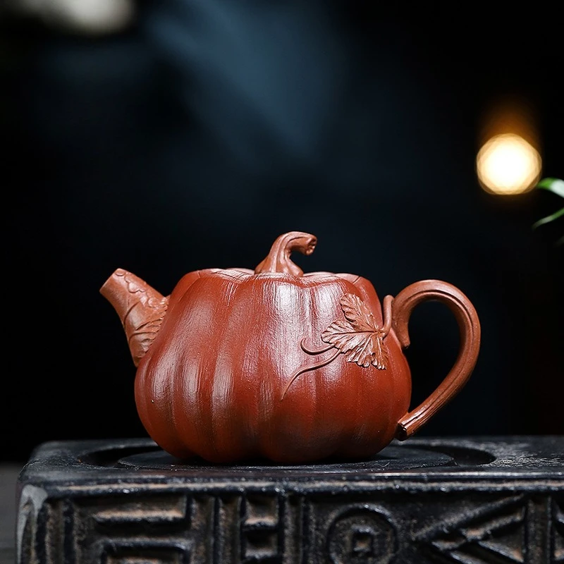 Chinese Style High Pumpkin Shape Teapot, Purple Clay Raw ore Dahongpao, Kung Fu Household, Pure Handmade, 240cc, Tea Pots, 1Pc