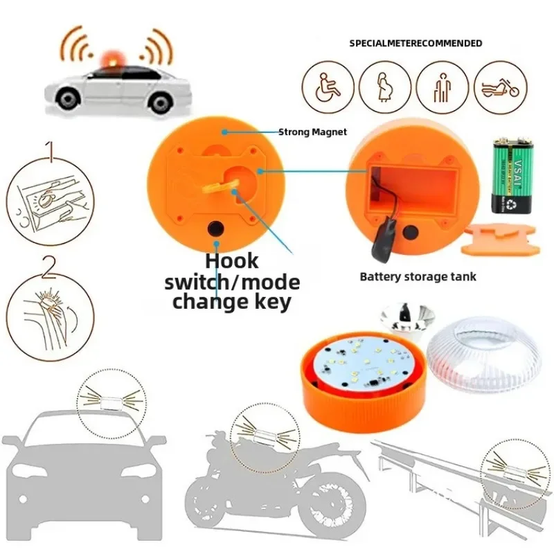 Round Emergency Strobe LED Flashlight Road Accident Lamp Replaceable Battery Waterproof Warning Lamp