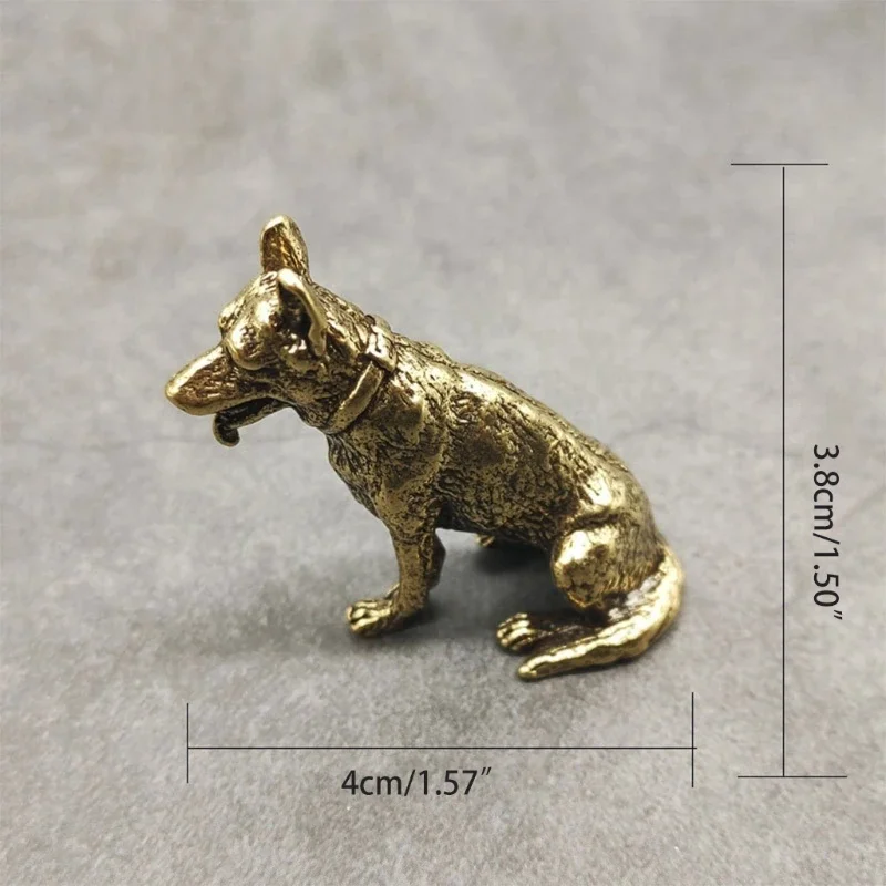 Brass Metal Lucky Fortune Dog Statue Small Ornament Little Puppy Wolf Figurines Chinese Desktop Tea Pet Decoration