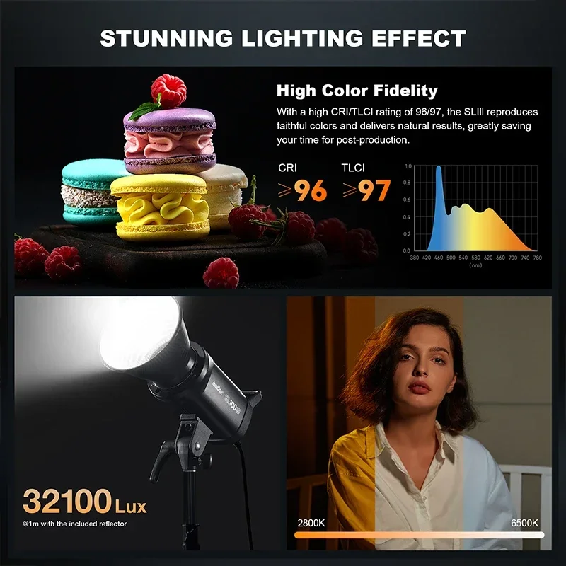 Godox SL100Bi LED Video Light 2800k-6500k Bi-color Version LCD Panel Photogranphy Continuous Output Bowens Mount Studio Light 4